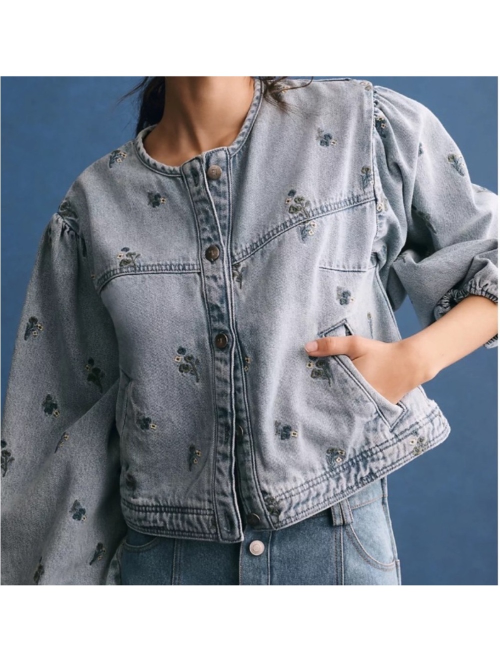 Pilcro Light Blue Embroidered Jean Jacket - Picture 2 of 5